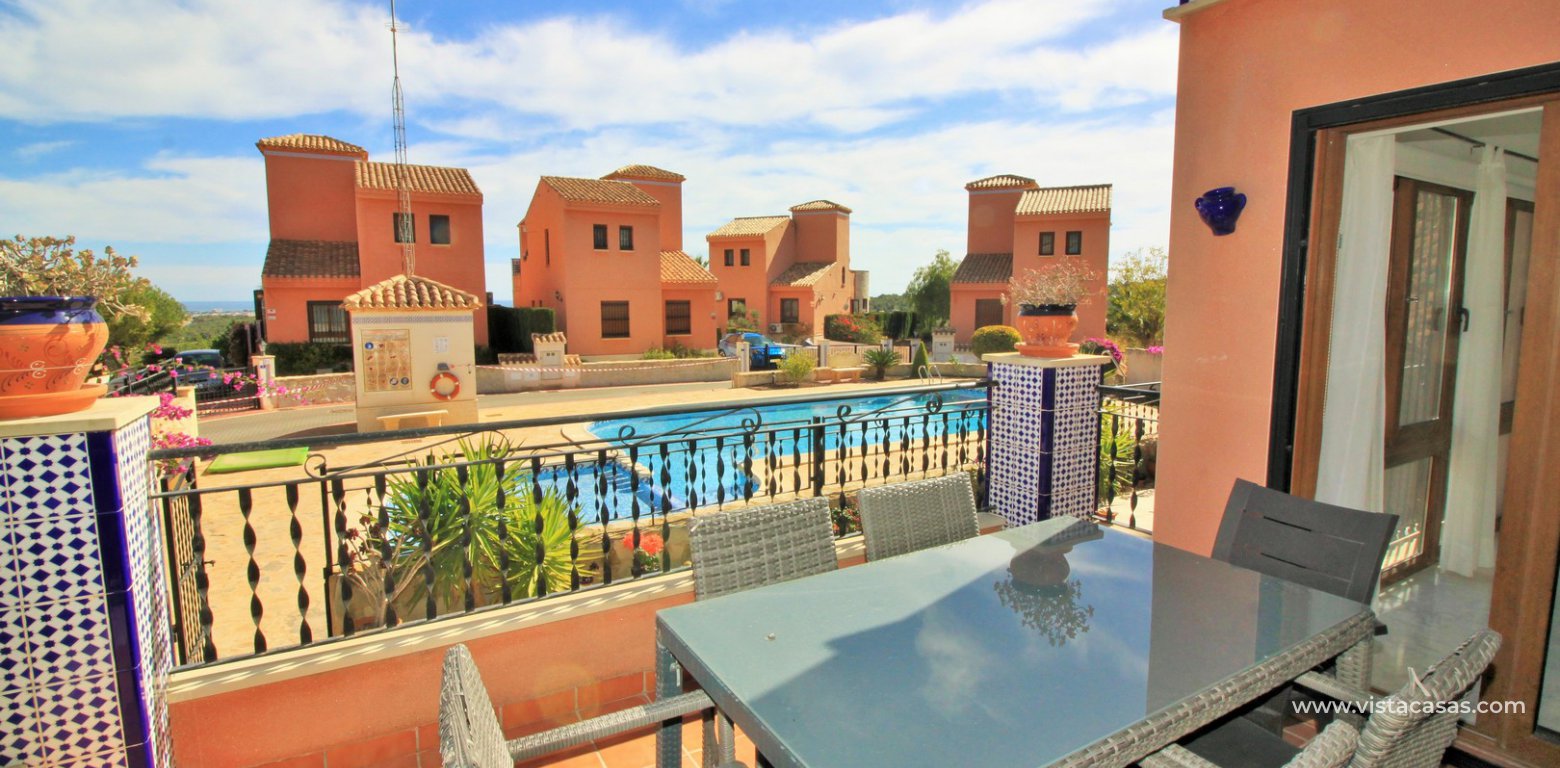 Detached villa overlooking the pool for sale in La Cañada San Miguel terrace pool view