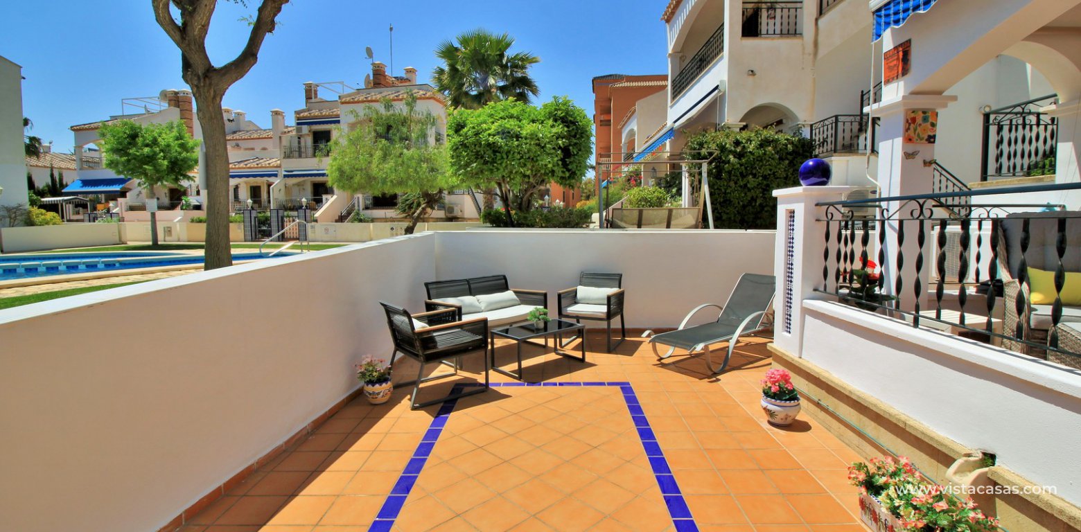 South facing ground floor apartment for sale overlooking the pool Pau 8 Villamartin front terrace 2