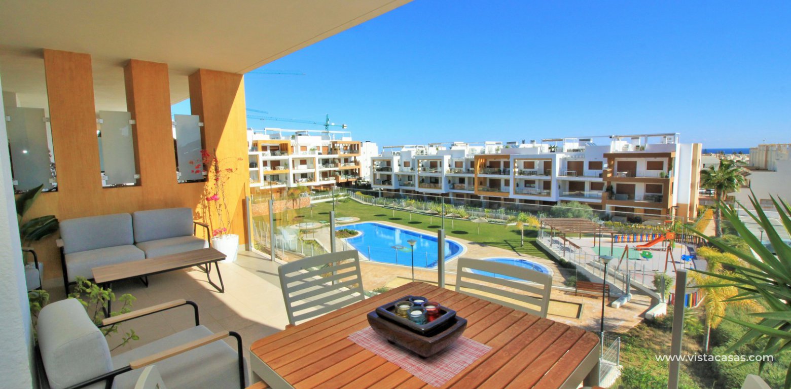 South facing apartment overlooking the pool for sale in Residencial Gala Los Dolses Orihuela Costa balcony pool view