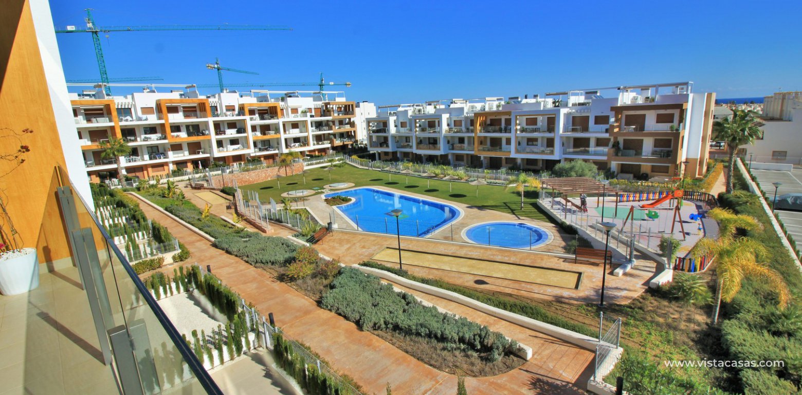 South facing apartment overlooking the pool for sale in Residencial Gala Los Dolses Orihuela Costa balcony pool views