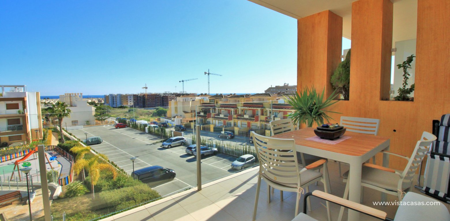 South facing apartment overlooking the pool for sale in Residencial Gala Los Dolses Orihuela Costa balcony