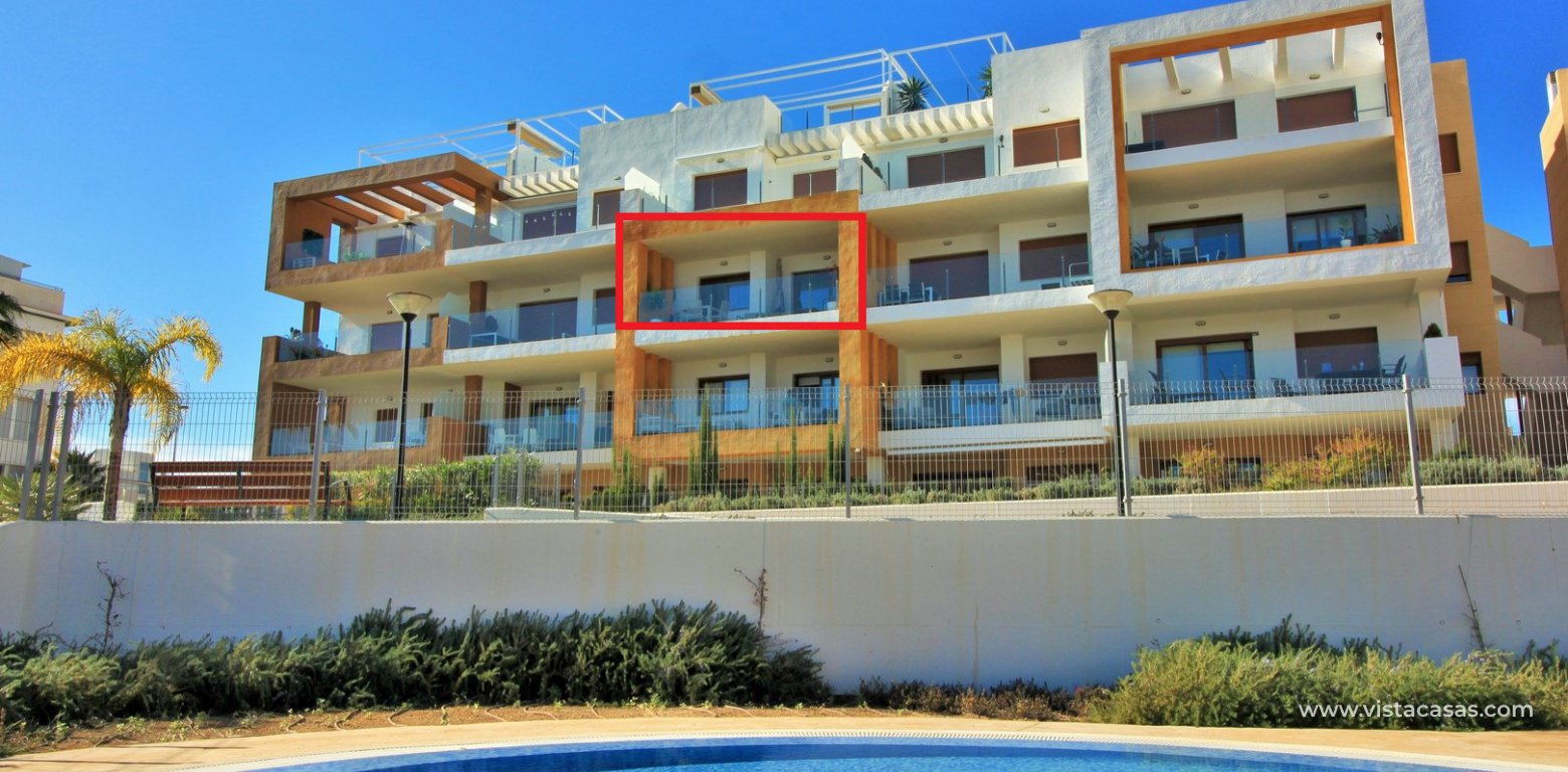 South facing apartment overlooking the pool for sale in Residencial Gala Los Dolses Orihuela Costa apartment with pool and sea views