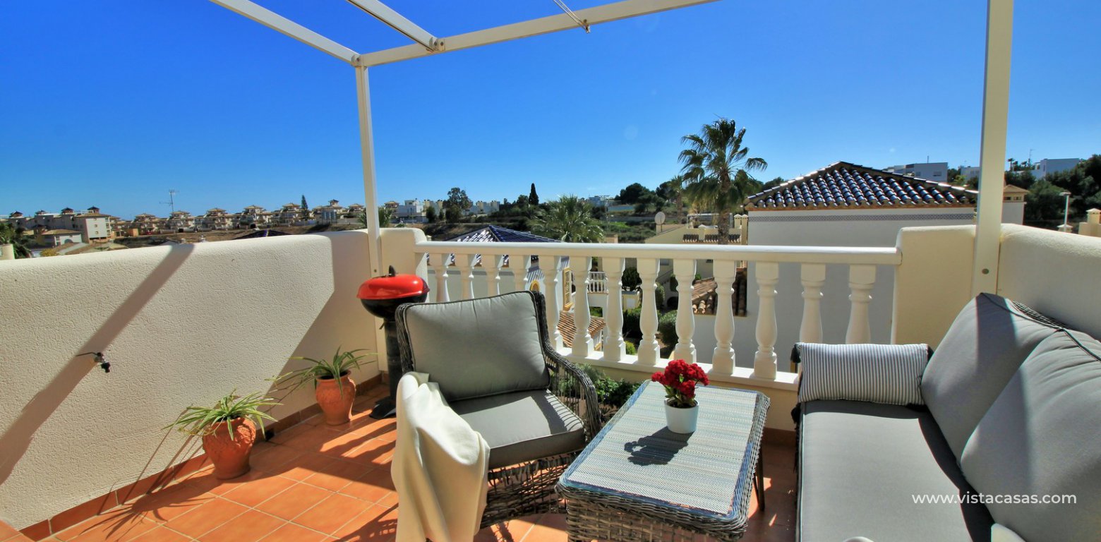 South facing detached villa with private pool for sale Los Dolses balcony